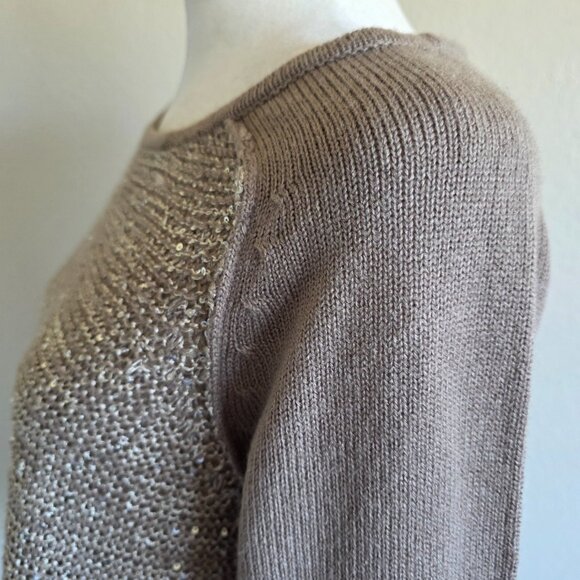 By Artisan Sweater Top Mink Sequin Mesh Shimmer Sparkle Soft Knit Size M - Picture 4 of 7